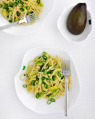 Linguine, Crab and Avocado with Scallion Vinaigrette - recipe by Grace Parisi